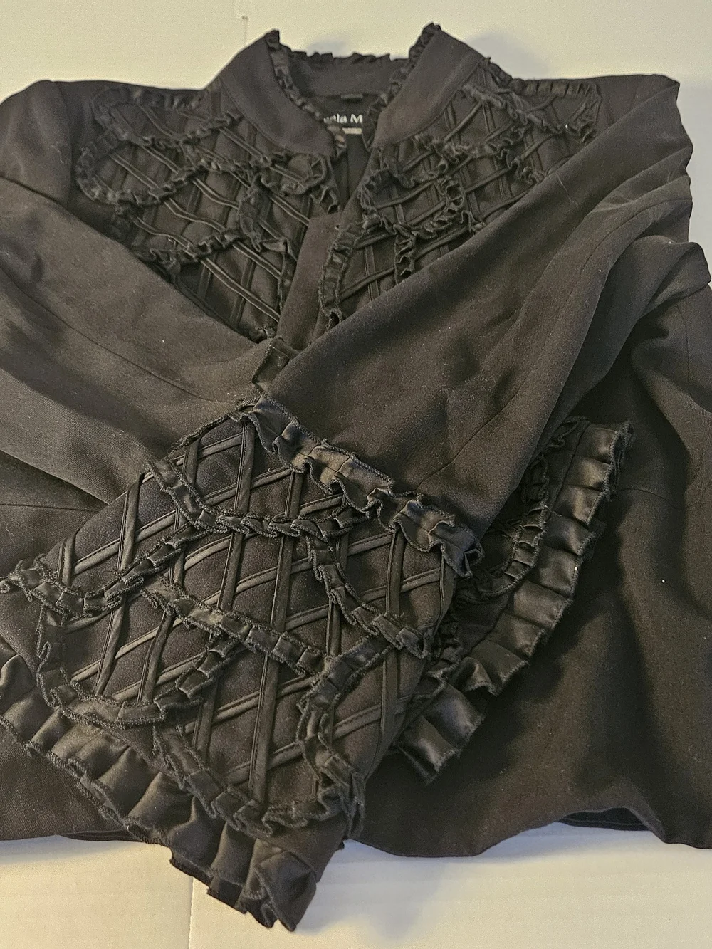 Pamela McCoy Black Ruffle-Trim Textured Blazer - Picture 12 of 14